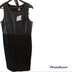 Anne Klein black Sheath dress size 6 Faux Crocodile leather NWT
